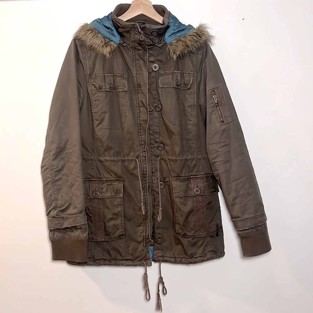 Empyre Women’s Brown Distressed Cargo Jacket with Hood